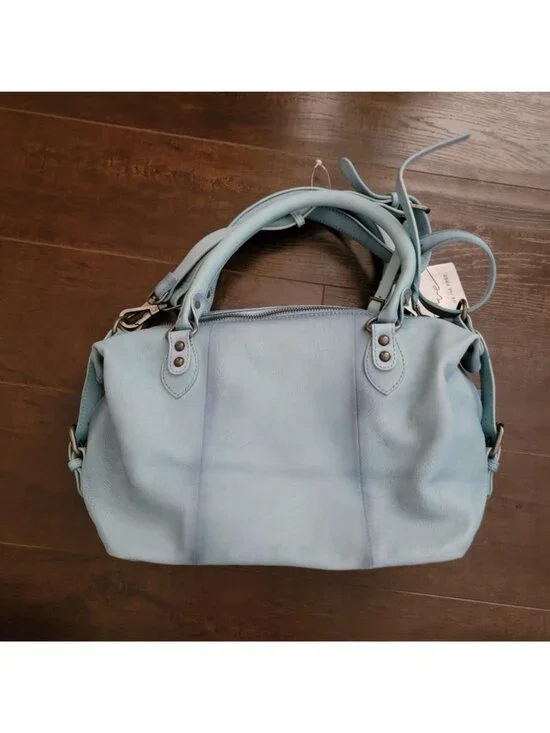 NEW Free People Baby Emerson Tote Womens Sail Blue Leather Boho Contemporary - Picture 3 of 8